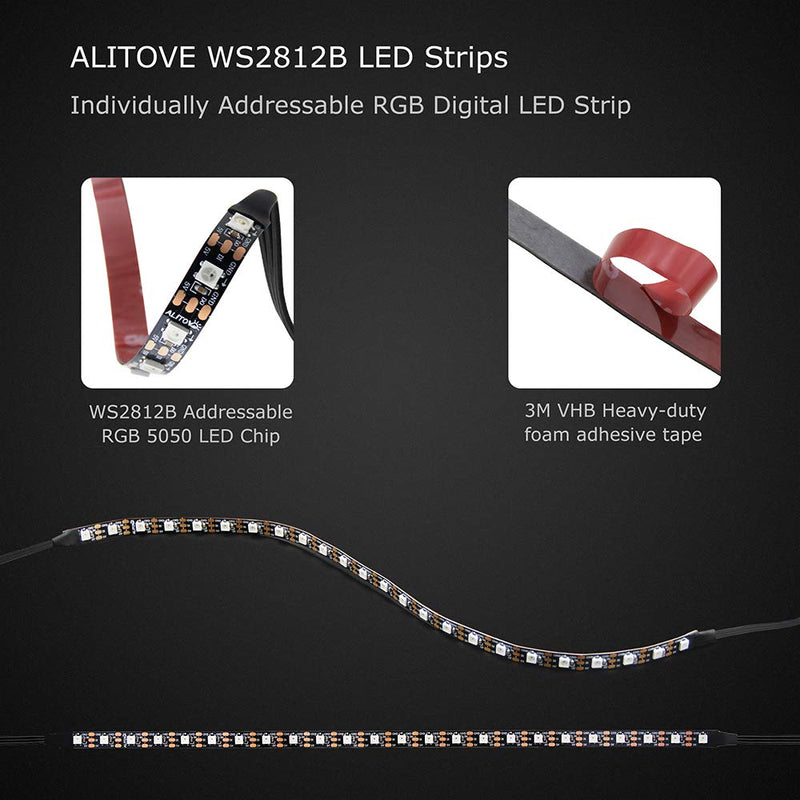 [AUSTRALIA] - ALITOVE Addressable RGB LED Strip for PC, 5V WS2812B Rainbow Digital Light Strip for ASUS Aura SYNC, MSI Mystic Light SYNC, ASRock Polychrome RGB 3 pin 5V ADD Header on Motherboard, 40cm 24 LED, 2pcs 80cm (2x 40cm) 