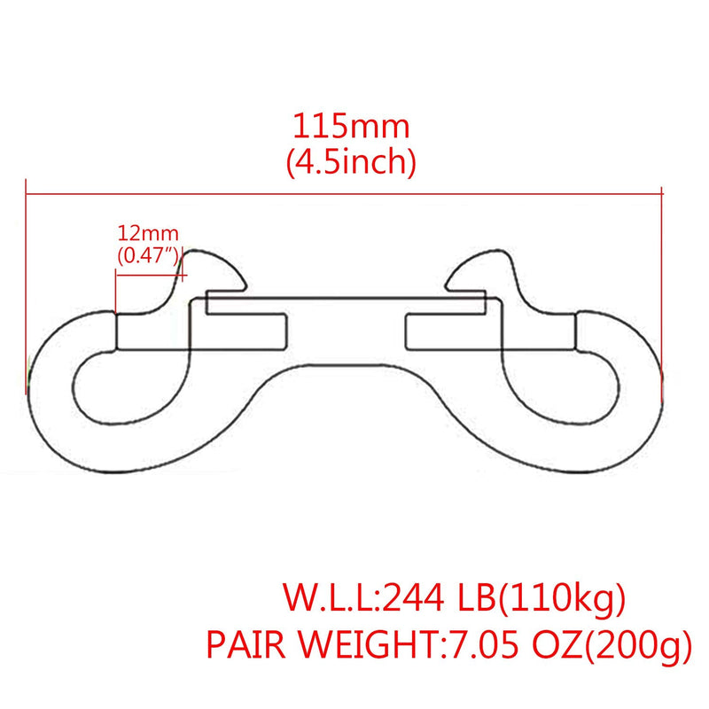2-Pack 316 Stainless Steel Double Ended Bolt Snap Hook 4-1/2'' Double End Bolt Snaps Hooks Scuba Diving Clips Marine Grade for Water Bucket/Dog Leash/Pet Feed Bucket & Hammock/Horse Tack and More
