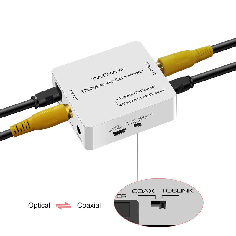 Optical to Coax,Optical SPDIF Toslink to Coaxial and Coaxial to Optical SPDIF Toslink Bi-Directional Swtich Digital Audio Converter Splitter Adapter