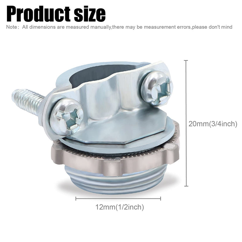Fuzbaxy 12pcs 1/2Inch Clamp Type Cable Connectors for Metallic Conduit Protect Cables Silver-Zinc 1/2 Inch-12pcs
