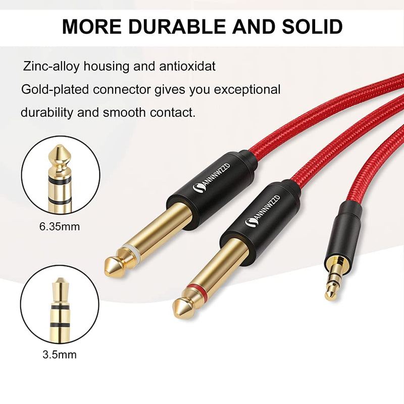 LinkinPerk Double 6.35mm Mono Cable,1/4 to 1/8 Inch 3.5 mm to 2 X 6.35 mm Cable Audio Splitter,Digital Interface Cable Instrument Cable for Mixer, Audio Recorder, Guitar, Amplifier(5M) 5M