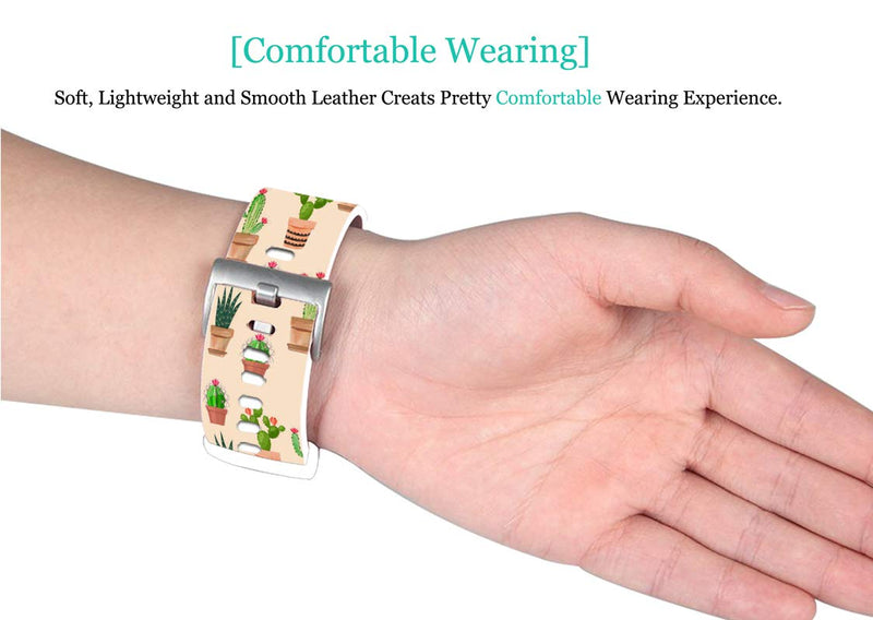 Strap Compatible with Apple Watch Series SE/7/6/5/4/3/2/1 42mm/44mm - ENDIY Designer Leather Fashionable Band Replacement Compatible with iWatch Women Men Pattern Lovely Cute Cactus Pattern Brilliant Cactus 44mm/42mm
