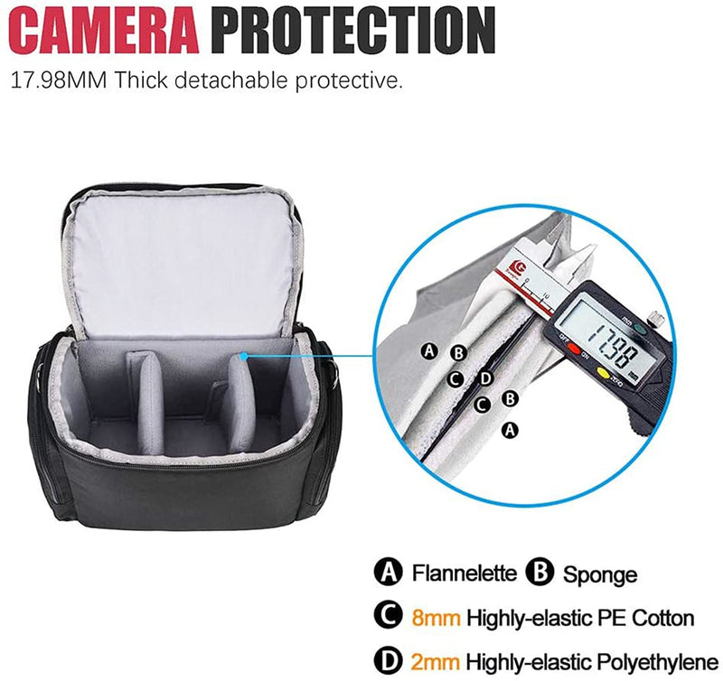 Cwatcun Shoulder Camera Bag Water Resistant Camera Bag Case for Nikon Canon Sony Pentax Olympus Panasonic Samsung Mirrorless SLR DSLR Photography Lens Accessories Large Black 1.0 BLACK L