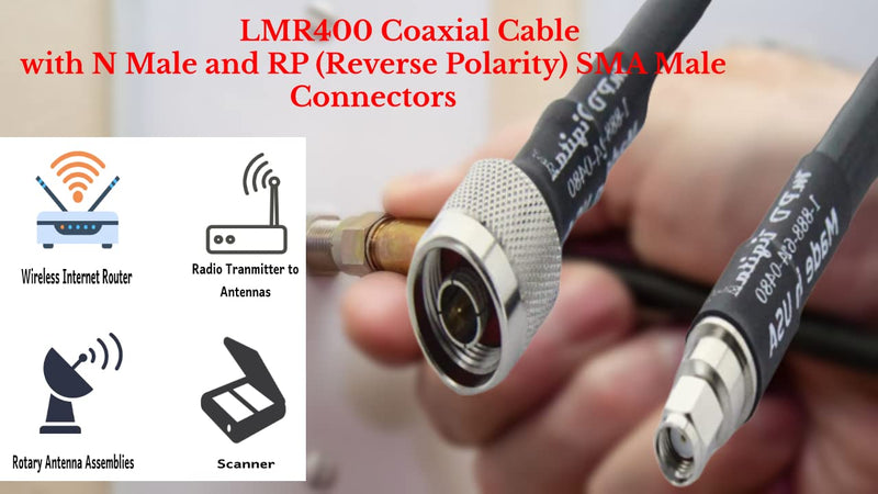 MPD Digital Genuine Times Microwave LMR-400 LMR400 RF Coaxial Cable with N Male and RP-SMA Male Connectors for Hotspot, WiFi, Radio Transmitters, Antenna, 12ft 12