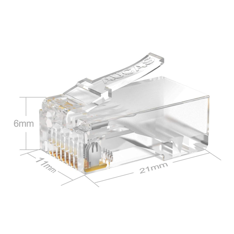 CAT6 RJ45 Connectors Ethernet End - Aucas Gold-Plated 8P8C UTP Network Plug for Solid Wire & Standard Cable Transparent Crimp Connector Cat6a Cable Insert (50-Pack) Cat6-UTP-1