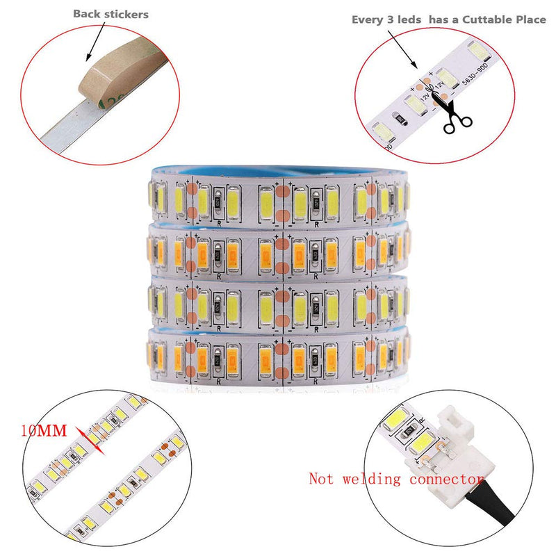 [AUSTRALIA] - XUNATA Dimmable LED Strip Lights Kit, Super Bright 16.4Ft 12V DC 5630 600 LEDs Tape Light, Includes Power Supply and Dimmer, Warm White 3000K, 30-35LM/LED, 2 Times Brightness Than 5050 