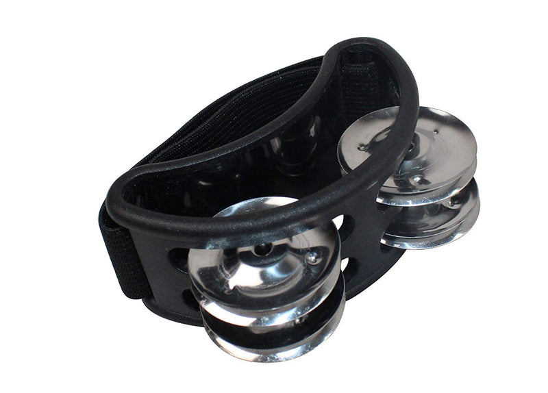 YMC Percussion FTM10-BK Foot Tambourine with Steel Jingles, Black