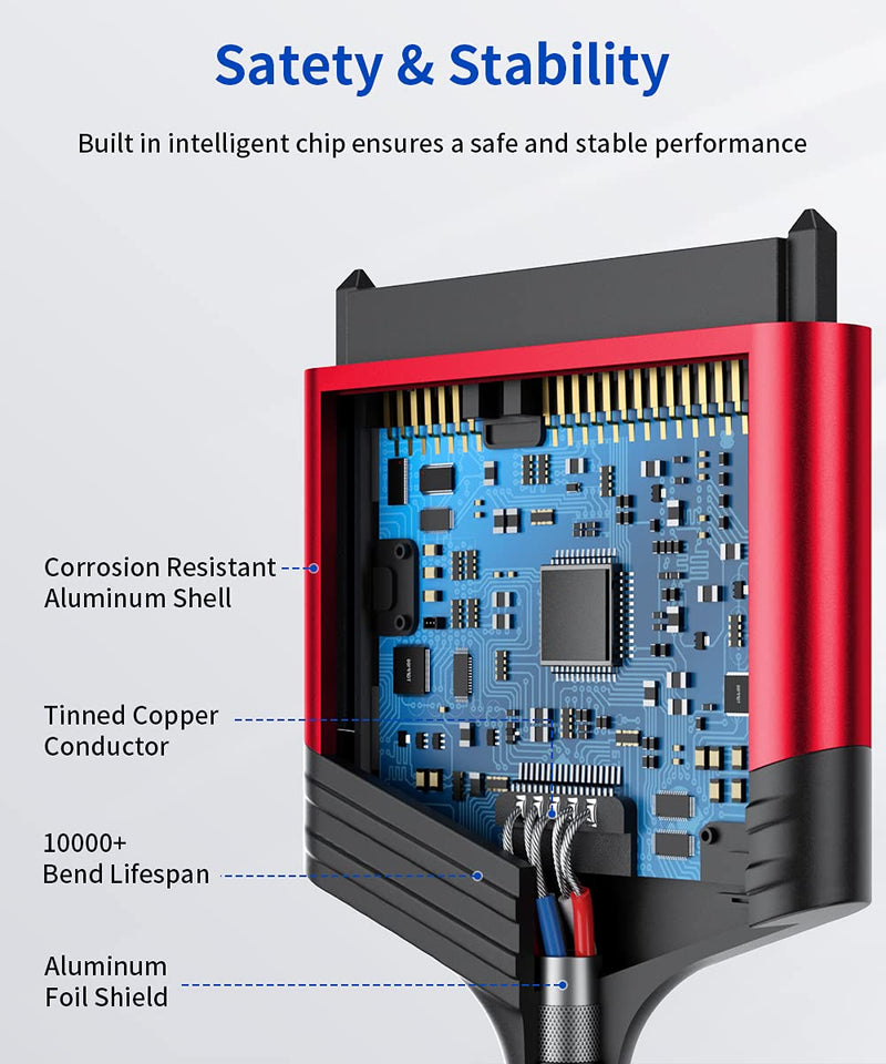 JSAUX SATA to USB A Cable, USB A 3.0 to 2.5” SATA III Hard Drive Adapter Aluminum Shell Nylon Cord External Converter for SSD/HDD Data Transfer-Red USB 3.0-SATA Red