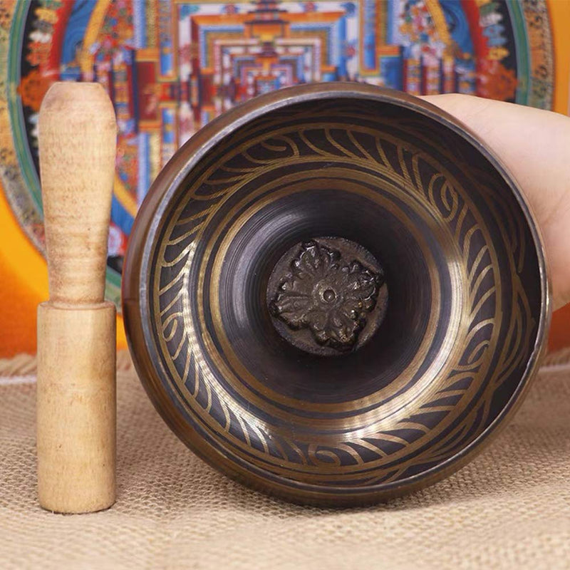 Tibetan Singing Bowls Set, Meditation Bowl for Healing and Mindfulness, Meditation Sound Bowl Handcrafted in Nepal(Black) Black