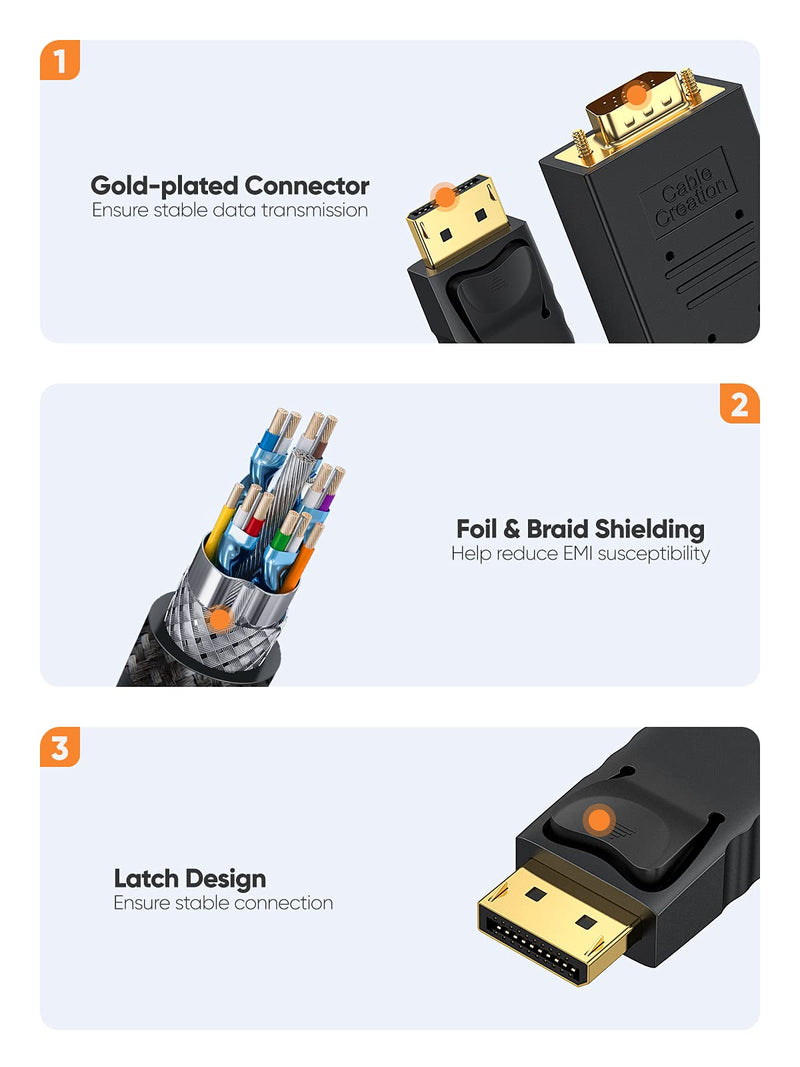 CableCreation Displayport to VGA Cable 6FT, Displayport to VGA Adapter Gold Plated 1080P@60Hz, Standard DP Male to VGA Male Cable, Compatible with Laptop, PC, TV, Projector, Black 6FT-1PACK ABS