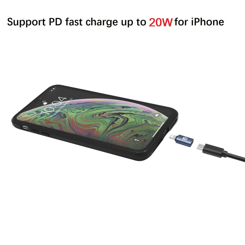 USB C Female to iOS 14 PD Fast Charge Adapter Compatible with iPhone 12 11 Pro Max, Xs,Xr, 8 Plus,7,6, iPad Air Mini, Convert MacBook Pro Type-C Charging Cable to iPad, Data Sync,Holder,Case,Key Chain 2 pack, USB-C to Lightning PD Adapter, Keychain