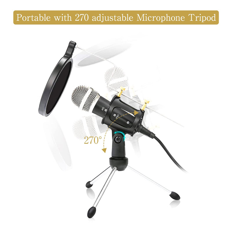 MSIZOY 3.5mm Condenser Microphone Computer Studio Recording Mic Compatible with PC Laptop iPhone,Plug and Play PC Microphone with Pop Filter Desktop Mic for Gaming Podcast Online Chatting YouTube