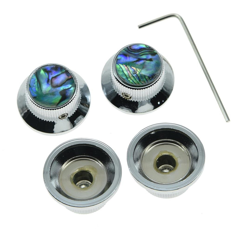 KAISH 4X Abalone Top Chrome LP Top Hat Knobs with Set Screw Metal Bell Knobs for Guitar Bass with 6mm Shaft Pots