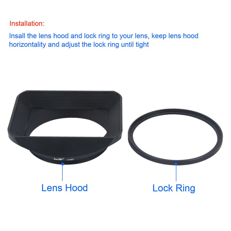 Haoge 62mm Square Metal Screw-in Mount Lens Hood Shade with Cap for 62mm Canon Nikon Sony Leica Leitz Carl Zeiss Voigtlander Nikkor Panasonic Fujifilm Olympus Lens and Other 62mm Filter Thread Lens