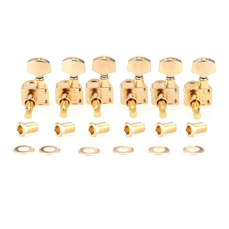 Musiclily Pro 6-in-line 2-Pins Full Metal Guitar Locking Tuners Machine Heads Tuning Pegs Keys Set for Fender Strat/Tele, Gold