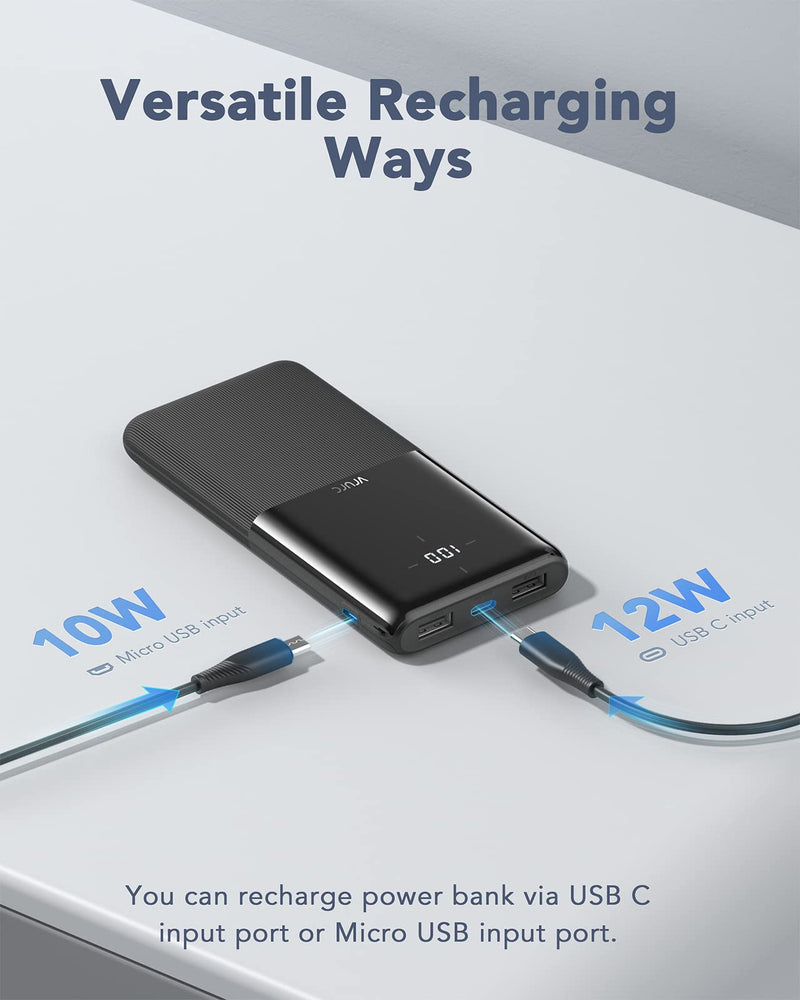 [AUSTRALIA] - VRURC Power Bank 2 Pack, 10000mAh Portable Charger with USB-C & 2 USB Outputs,2 Inputs,LED Display - Slim & Lightest Portable Phone Charger for iPhone/Samsung/Google/LG/Pixel and etc,Black & Black Black-Black 