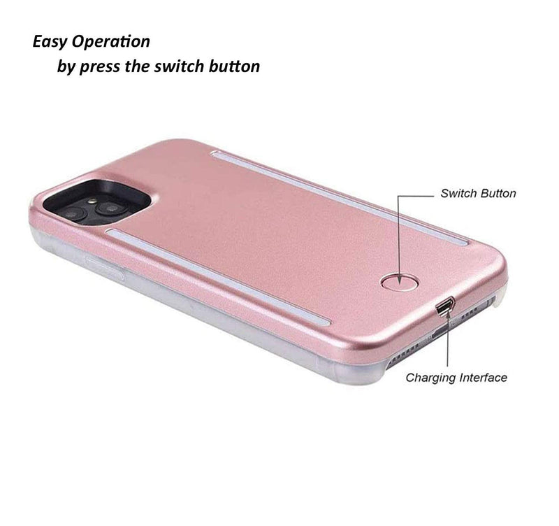 QWIFEY Selfie Light up Case for iPhone 12 Pro Max 6.7 inch,LED Double Light case with Back and Front Dual Rechargeable Selfie Light and Luminous Light for iPhone 12 Pro Max(6.7 inch only, Rose Gold)