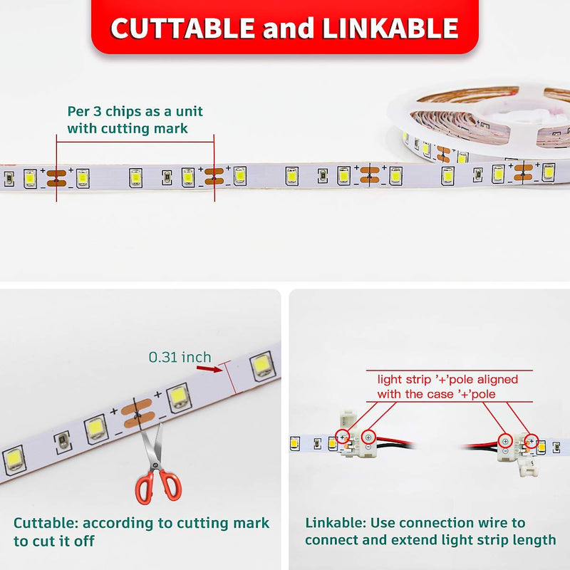 [AUSTRALIA] - Led Strip Lights 16.4 Feet Dimmable White Led Light Strip Flexible Led Tape Light Kits with 12v Ul Power Supply, Adhesive Clips, Dimmer Switch and Connectors 16.4FT 