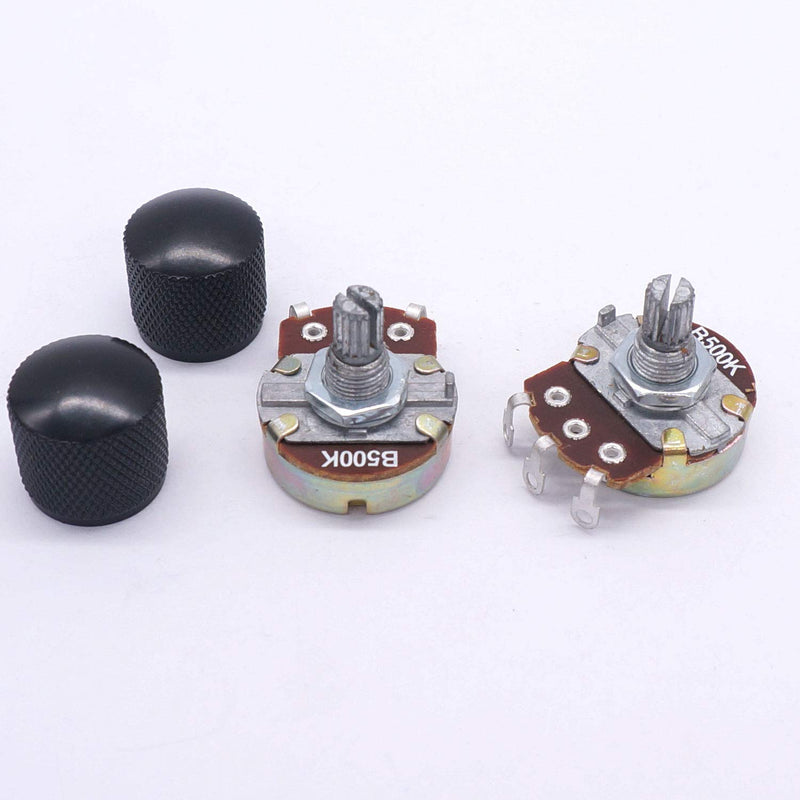 Taiss / 2pcs B500K 15mm Split Shaft Audio Guitar Potentiometers Volume Taper Variable Music Guitar Bass Parts+2pcs metal knob（Black）wh138-B500K-knob10bk