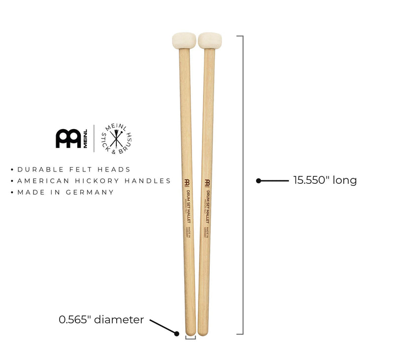 Meinl Drum Set Mallets with Medium Soft Felt Head and 5A American Hickory Handle-MADE IN GERMANY, (SB401)