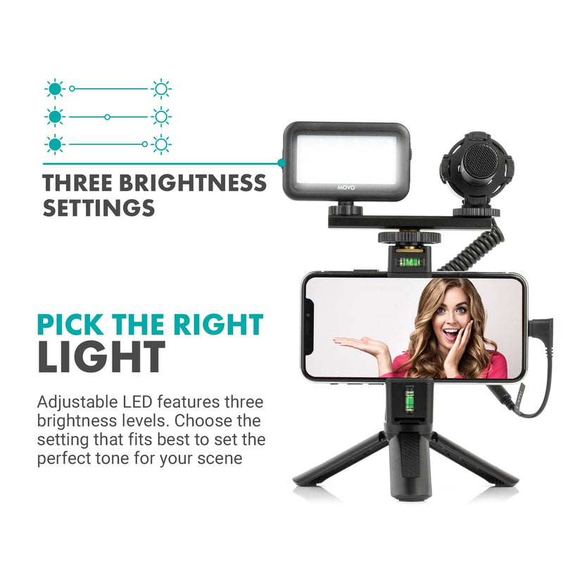 Movo Influencer Vlogging Kit for Smartphone - Microphone, Phone Rig, Tripod, LED Light - Mobile Vlogger Kit for iPhone and Android Smartphone - Perfect for YouTube Recording, Livestreaming, Reporting