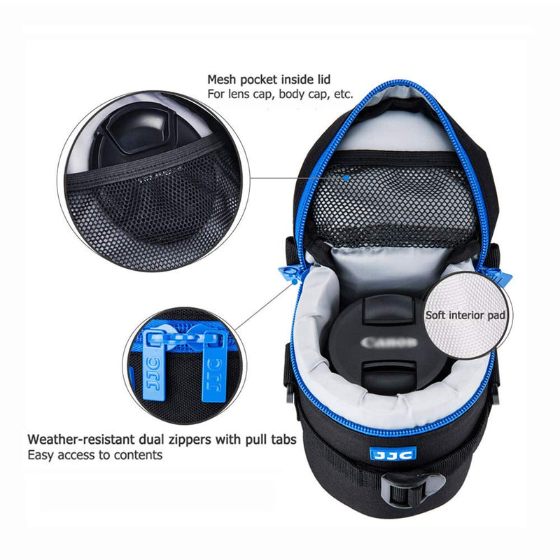 JJC Camera Lens Pouch Case for Canon RF 85mm EF-S 55-250mm EF 24-70mm Nikon Nikkor AF 70-300mm and More, Zipper Polyester Lens Protective Bag Interior Size 3.15x6.69” L