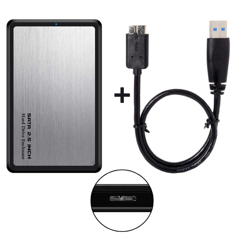 Cablecc USB 3.0 to 2.5" SATA 22Pin 7+15 SSD External Hard Disk Enclosure for Laptop & PC (Silver)