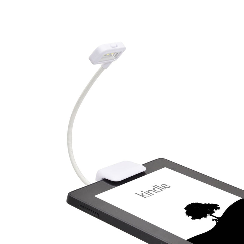 TFY Clip-on LED Reading Light with 2 Levels of Lumen Intensity for Kindle, Other e-Readers, Tablets, Books Plus Bonus Hand Strap Holder for 6 inch Kindle e-Readers - White