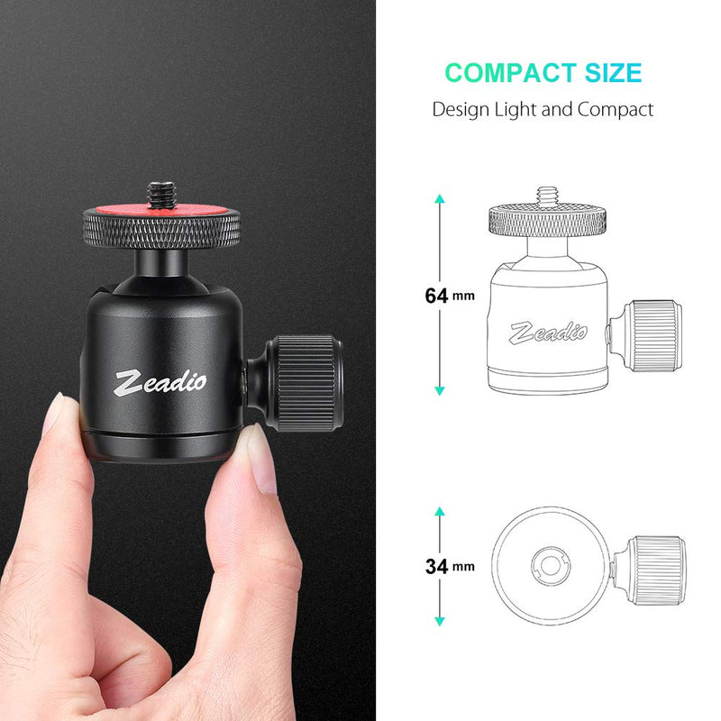 Zeadio Tripod Mini Ball Head, with 1/4" 3/8" Screw Ball Head Tripod Mount for Cameras, DSLR, Monopod, Slider, Tripod etc