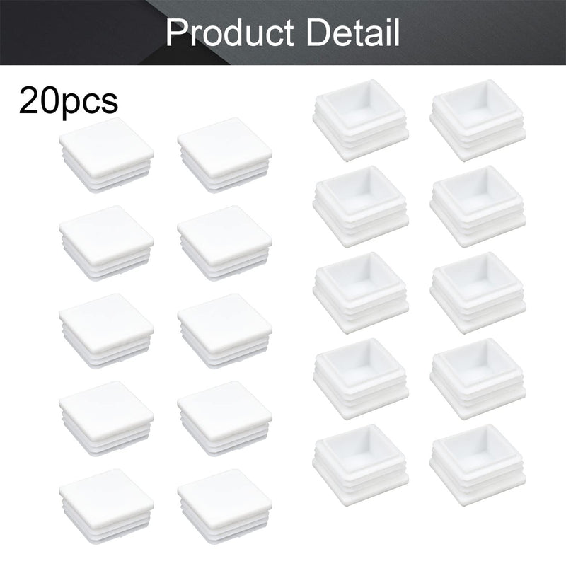 MroMax 20PCS 1.5" x 1.5" (LxW) Plastic Tubing Plug Square Post End Caps for Handrail Stair Newel Guardrail Tube White