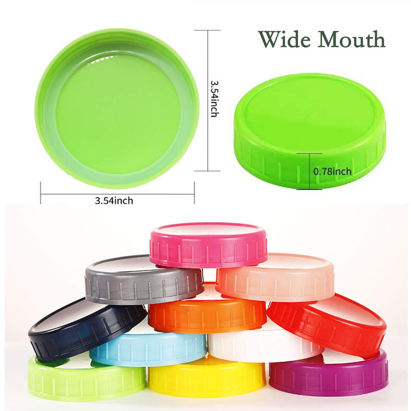 24 Count Wide Mouth Canning lids - Plastic Mason Jar Lids with Silicone Seals Rings Fits Ball/Kerr Jars, Leak-Proof & Anti-Scratch Resistant Surface, 8 Colors