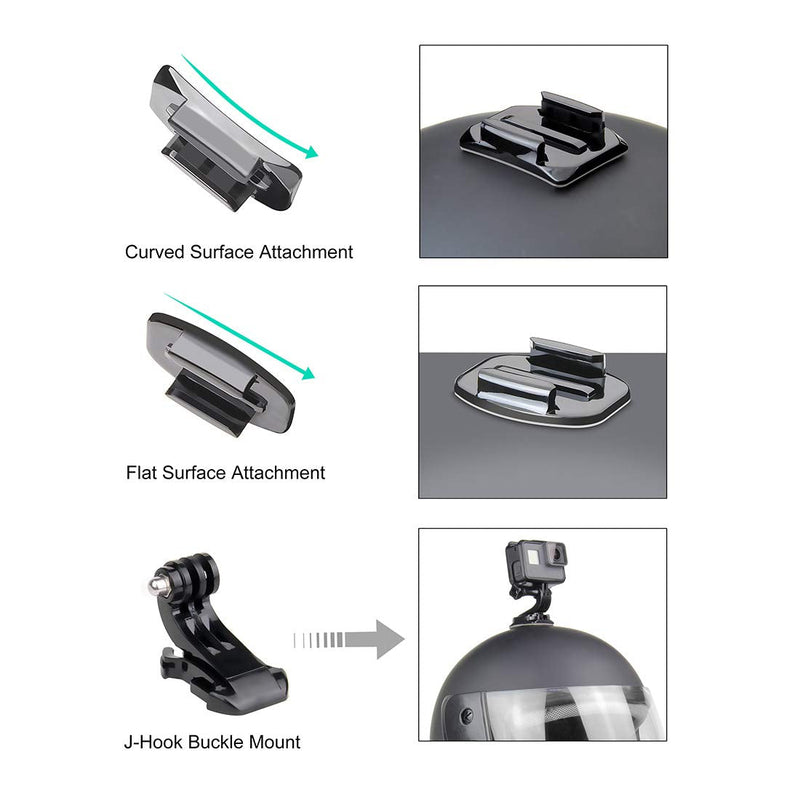 SOONSUN Motorcycle Helmet Chin Mount Kits for GoPro Hero 10 9 8 7 6 5 4 Hero Session, AKASO, SJCAM, Yi Action Camera – Includes Adhesive Pads Flat Curved J-Hook Mount