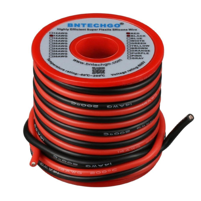 BNTECHGO 14 Gauge Silicone Wire Spool Red and Black Each 20ft Flexible 14 AWG Stranded Copper Wire silicone wire red 20ft and black 20ft