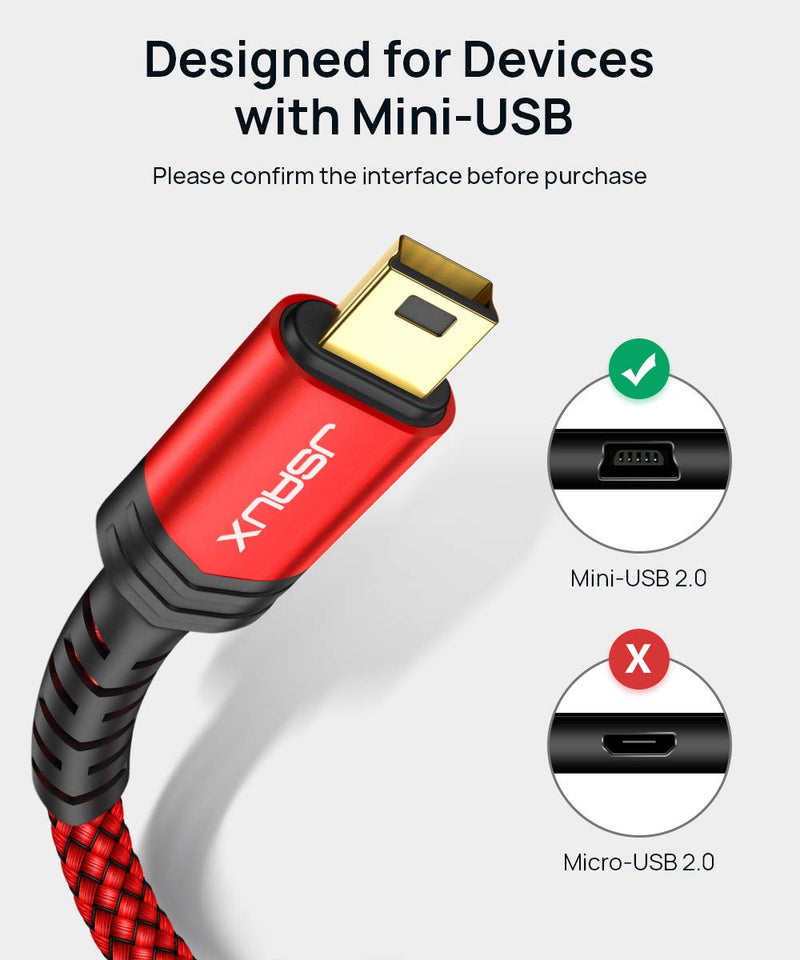 Mini USB Cable[2-Pack 3.3ft+10ft], JSAUX USB 2.0 A to Mini B Cable Charging Cord Compatible with Ti-84 Plus CE Graphing Calculators, PS3 Controller, GoPro, Digital Camera, GPS Receiver, Dash Cam etc RED