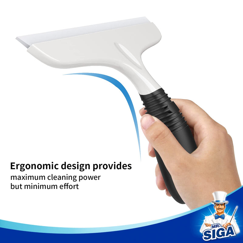MR.SIGA Multi-Purpose Silicon Squeegee for Window, Glass, Shower Door, Car Windshield, Heavy Duty Window Scrubber, Includes Suction Hook, 10 inch, White & Black, 1 Pack