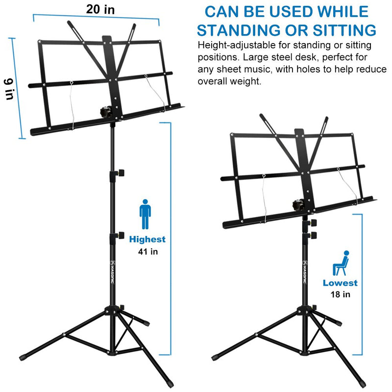 Music Stand, Kasonic 2 in 1 Dual-Use Folding Sheet Music Stand & Desktop Book Stand, Portable and Lightweight with Music Sheet Clip Holder & Carrying Bag Suitable for Instrumental Performance