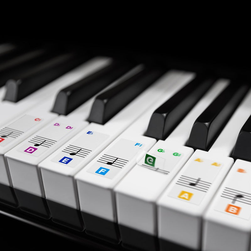 Color Piano Stickers for Keys w/Complete Printed Notes on Grand Staff - Removable w/Double Layer Coating for 49/61 / 76/88 Keyboards
