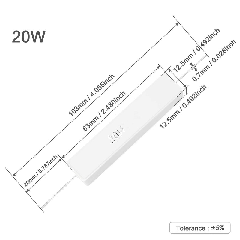 Chanzon 10pcs 20W Cement Resistor 1 Ω ohm ±5% Tolerance Wirewound Induction 1R C) 1Ω ohm