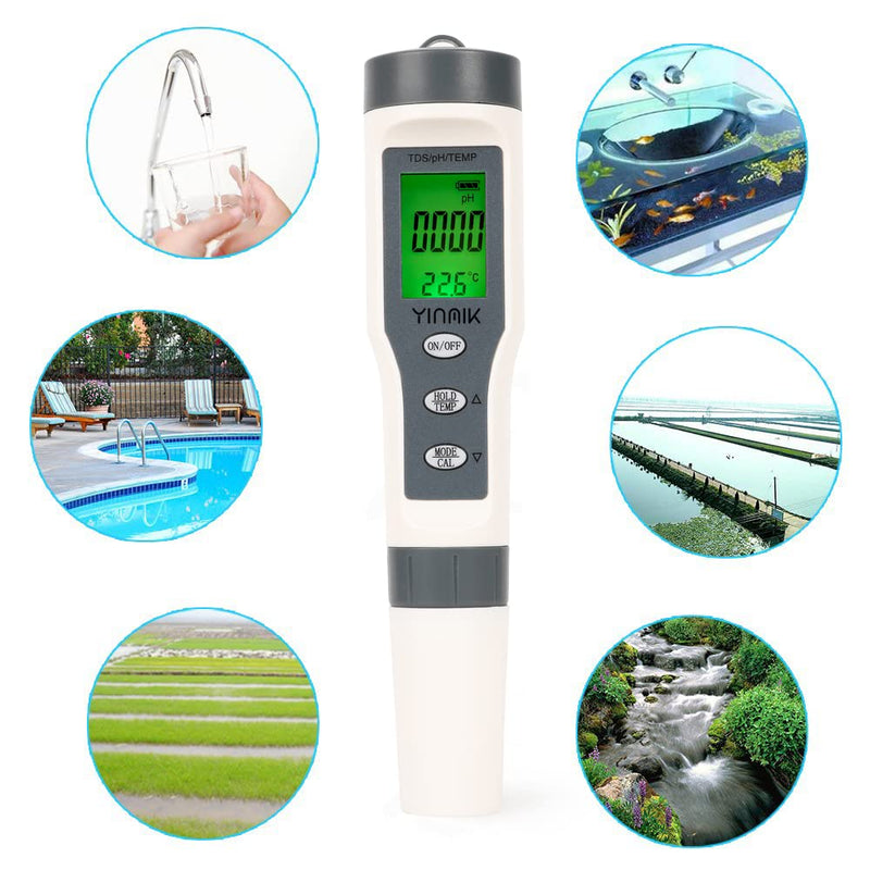 YINMIK Water Quality Tester, Digital TDS PH Temperature Meter 3 in 1, 0.01 PH High Accuracy 0-14 PH Measurement Range, 0-19990 PPM, PH Pocket Tester for Drinking Water, Pools and Aquariums