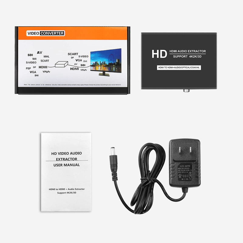 LinSeek hdmi Audio Extractor, 4K Hdmi Audio Extractor Splitter, HDMI to HDMI +Audio(Optical/Coaxial/ 3.5mm Audio Jack), HDMI 4K@30hz Video Audio Converter Adapter for PS4, Xbox,TV