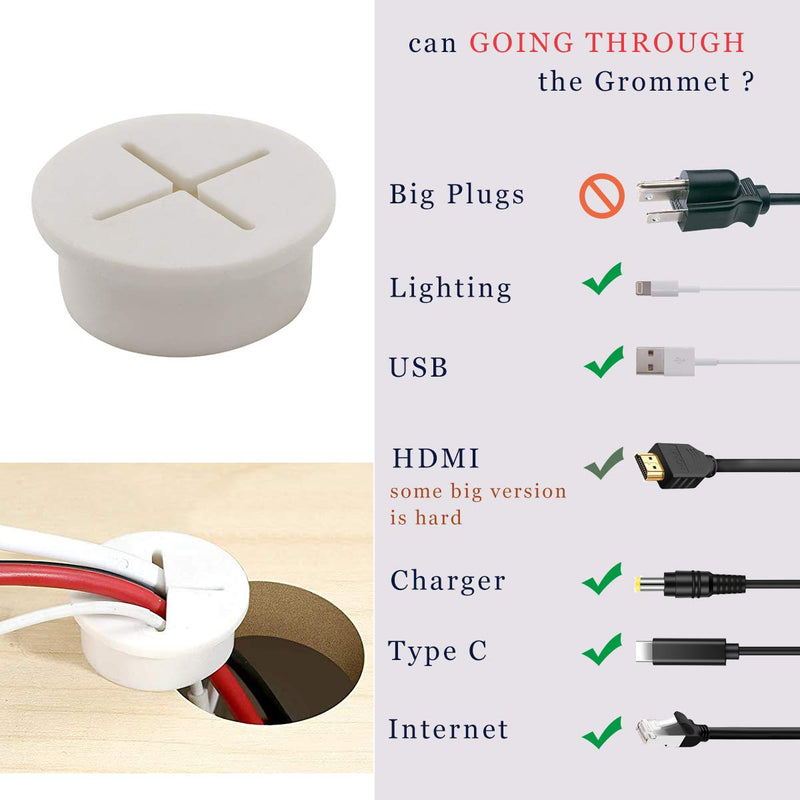 [AUSTRALIA] - DTTRA 2pcs 1 Inch Flexible Silicone Cable Cord Grommet, White Rubber Grommets, Hole Cover Cable Management Wire Organizer for Office Home PC Desk Table, TV Console and Other Furnitures 