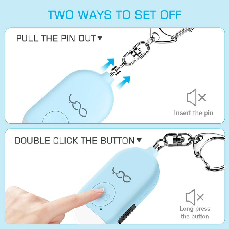 YDO Safe Personal Alarm, 130db Personal Safety Alarm Siren Song for Women Keychain with USB Rechargeable, LED Flashlight, Emergency Self Defense Safe Sound for Kids & Elderly 2 Pack (Blue&Pink) Blue&Pink