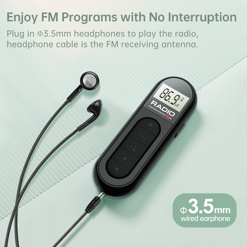 UMUTOO Personal Portable Pocket FM Radio, Rechargeable Transistor Walkman Radio with Best Reception, Long Battery Life, Stereo Headphones, Belt Clip, for Hiking, Walking, Jogging MI03 FM
