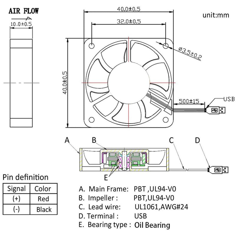 4 Pack USB Brushless Cooling Fan 40mm Fan High Performance DC 5V Cooling Fan Speed 4200 RPM Fan for Small Appliances Series Replacement 4PCS 5V USB(4010)