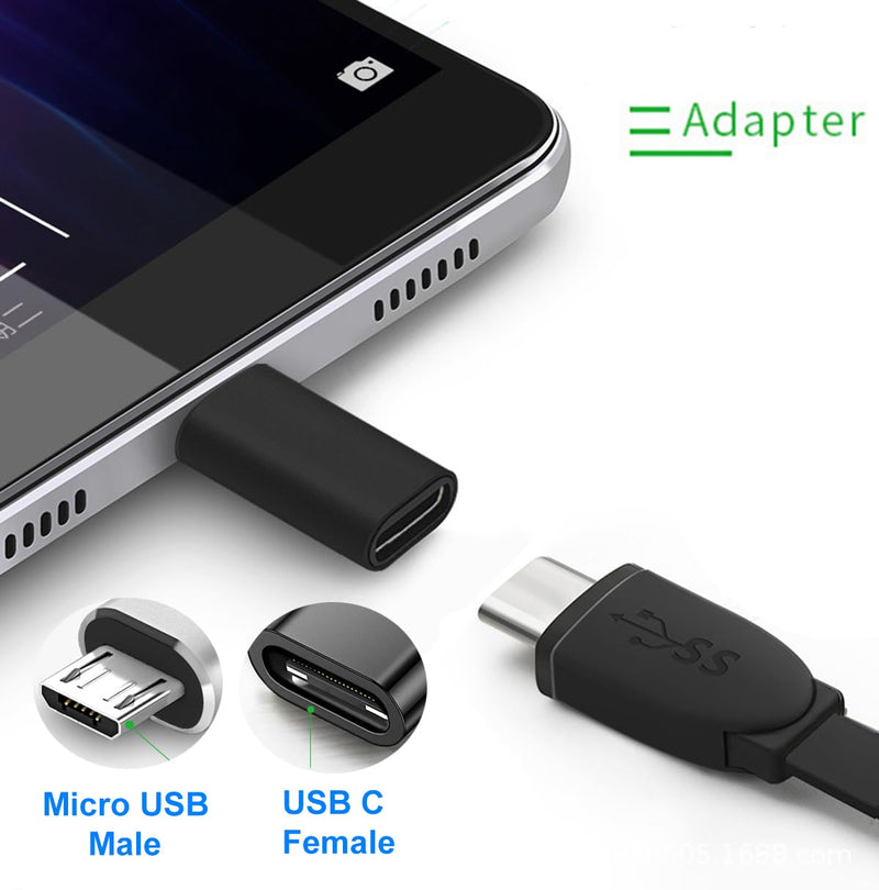 USB C to Micro USB Adapter, USB Type C Female to Micro USB Male Adapter Compatible with Samsung Galaxy S7/S6/S5/S4/S3, Note 5/4/3, Android Phones, Tablets and Other microUSB Devices (Black) Black