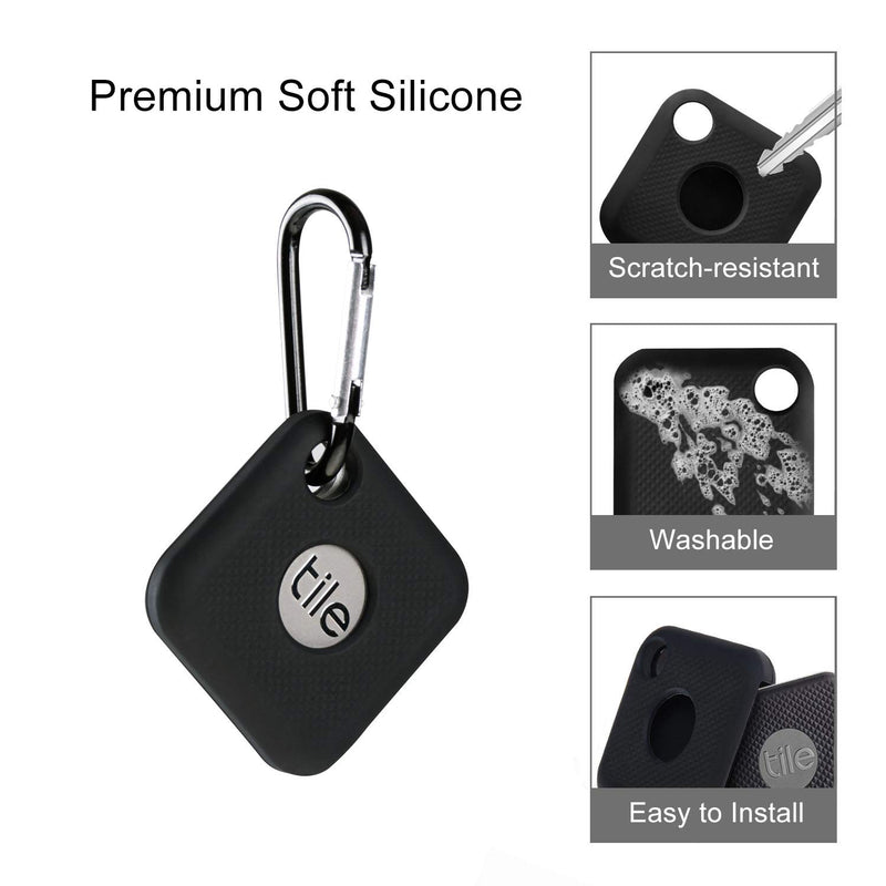 (2 Pack) Seltureone Silicone Case Compatible for New Tile Pro (2020 & 2018) with Keychain, Anti-Scratch Lightweight Soft Protective Sleeve Skin Cover (Device Not Included)-Black Black*2