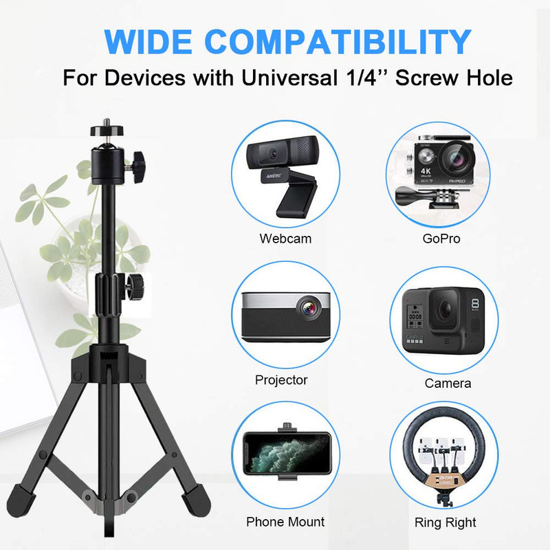 Webcam Tripod Stand Extendable Desktops Tripod for Camera/Phone/Webcam, Desk Tripod Mount Holder Compatible with Logitech Stream Webcam C925e C922x C922 C930e C930 C920 C615 /Camera/iPhone/Ring Light