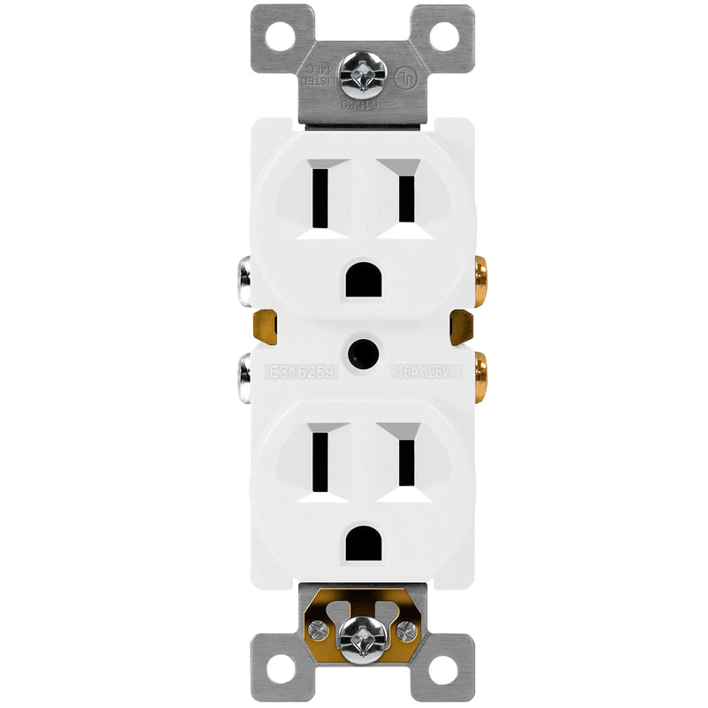 ENERLITES Duplex Receptacle Outlet, Residential Grade Electrical Wall Outlets, 15A 125V, Self-Grounding, 3-Wire, 2-Pole, UL Listed, 61580-W-10PCS, White (10 Pack) None Tamper Resistant