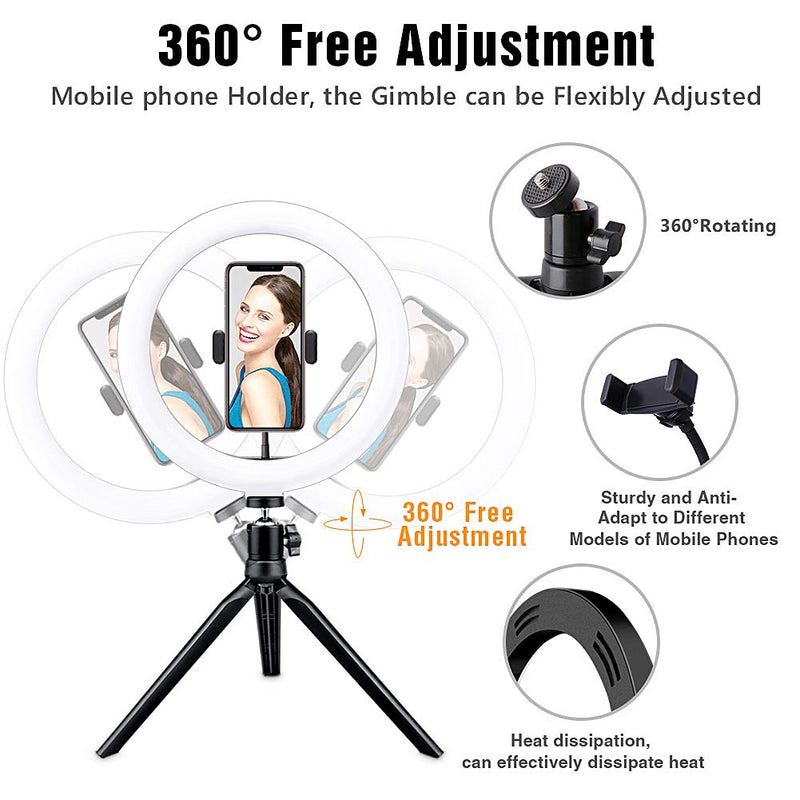 10" LED Ring Light Selfie Ring Light with 3 Light Modes 11 Brightness Adjustable Tripod and Universal Phone Holder for Selfie Makeup Video Shooting Live Streaming YouTube Tiktok Online Lesson/Meeting