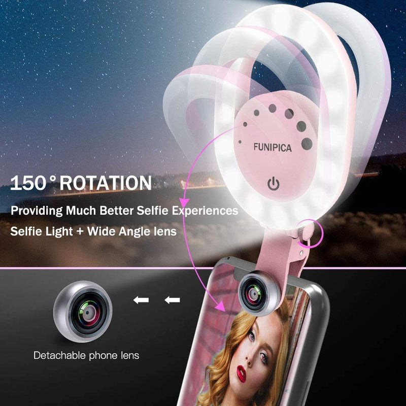 Video Conference Lighting for Phone Laptop, Evershop Selfie Ring Light with 3 Light Modes LED Clip-on Rechargeable Light for Photo,Makeup,Zoom Meeting, Video Call,Live Streaming, YouTube, TikTok Pink